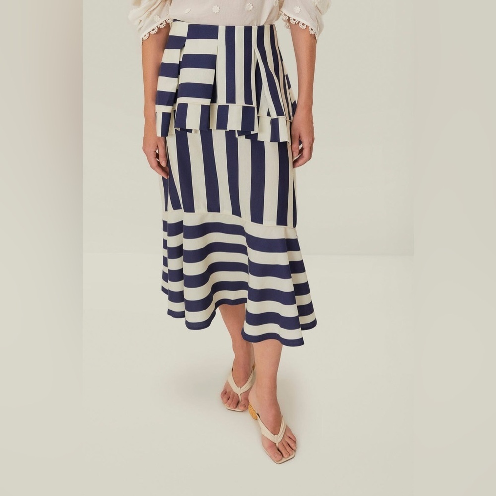 Farm Rio: Blue Mixed Stripes Midi Skirt - Picture 4 of 10
